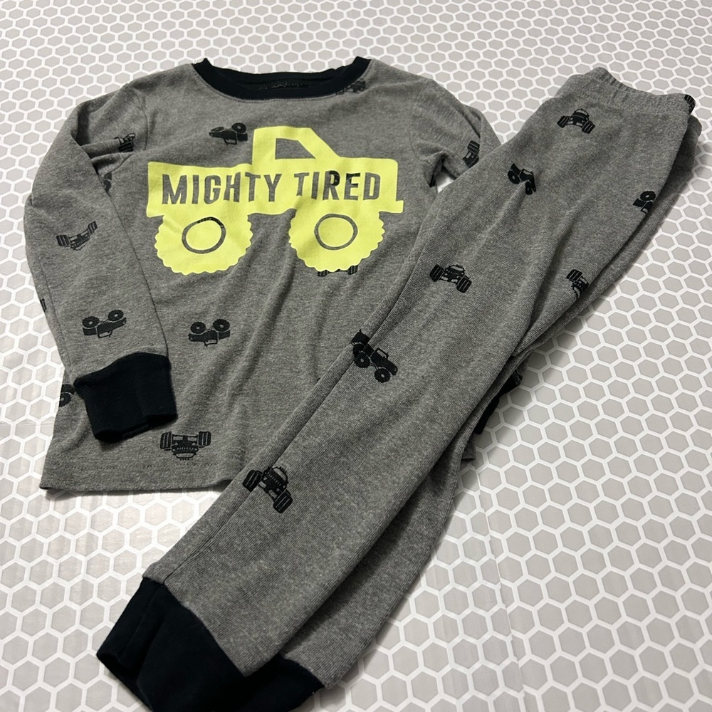 Carter's Gray and Yellow 'Mighty Tired' Pajama Set Size 4T